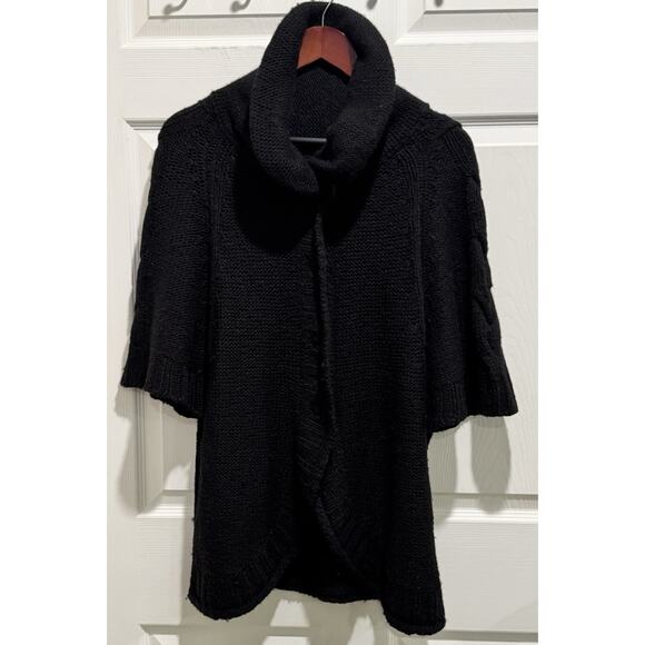 Icelandic Design Black Chunky Knit Cardigan Cable Sweater Size Medium Snap Front - Picture 1 of 9